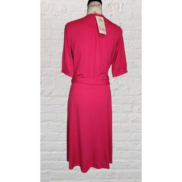 NWT Lilly Pulitzer LG Garett True Wrap Dress Cocktail Jersey Knit Solid Pink - Picture 3 of 8